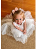 Beaded Pink Embroidery Satin Tulle Flower Girl Dress